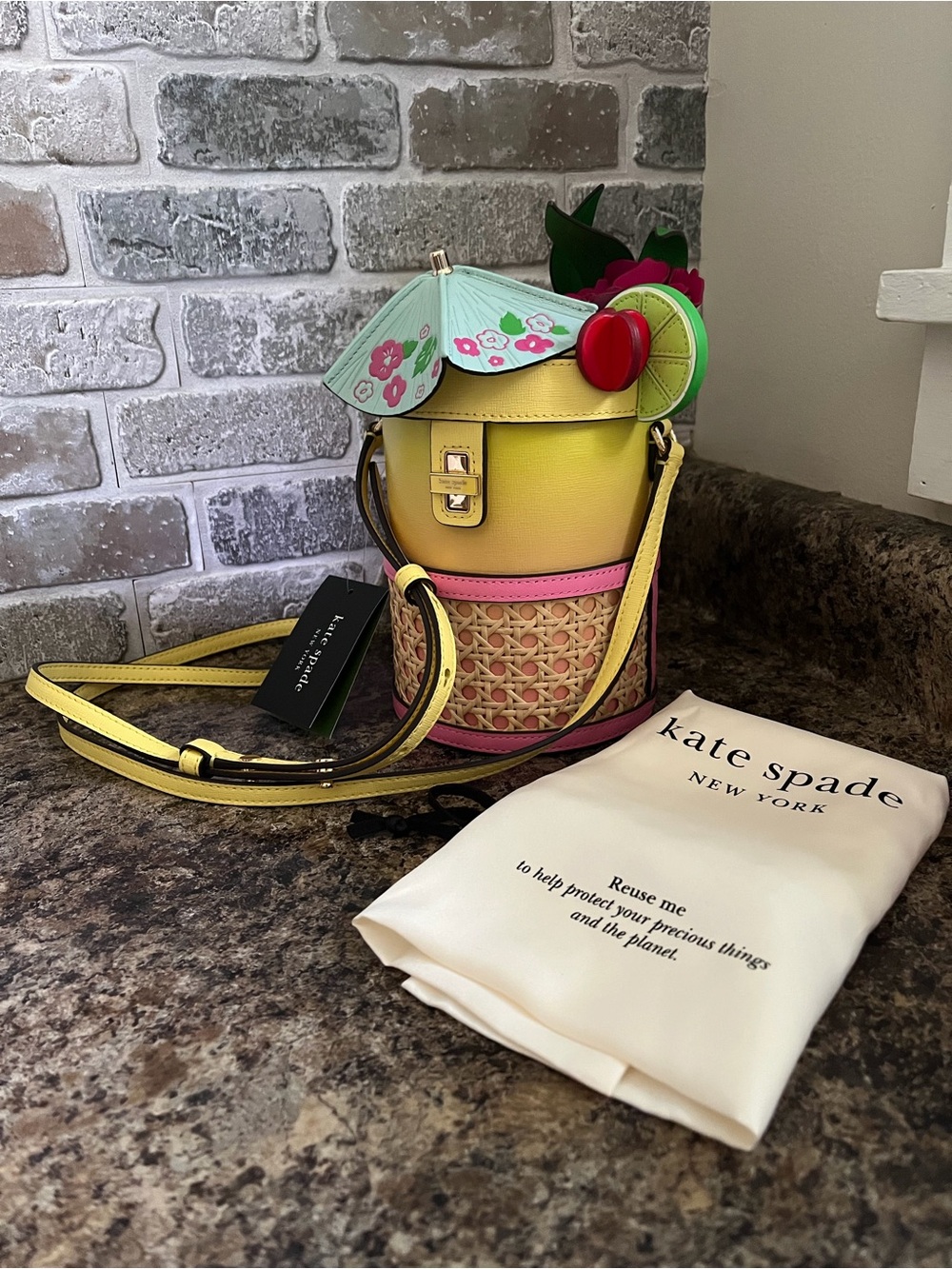 NWT Kate Spade New York Playa Ombré Tropical Cocktail 3D Leather Crossbody Bag